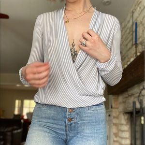 Ann Taylor Blue & White Striped Blouse